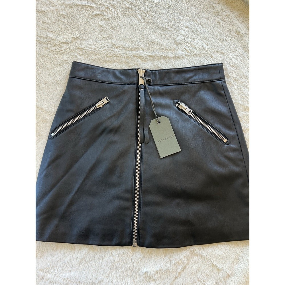 All Saints Piper Black Leather Zip-Front Mini Skirt size 4 NWT‎ Revolve - Picture 5 of 8